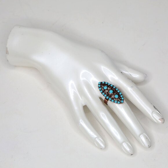 Vintage Antiqued Copper Turquoise Cluster Ring  Bohemian Southwestern Navajo - Picture 2 of 9